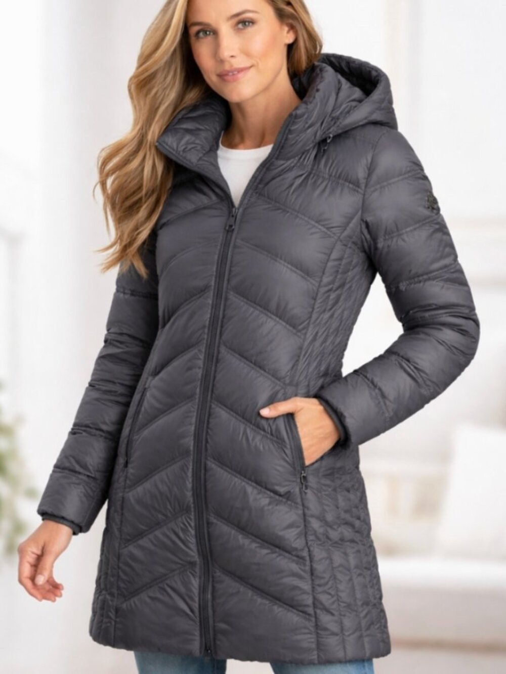 Grey MICHAEL Michael Kors Packable Down Puffer Jacket Size L